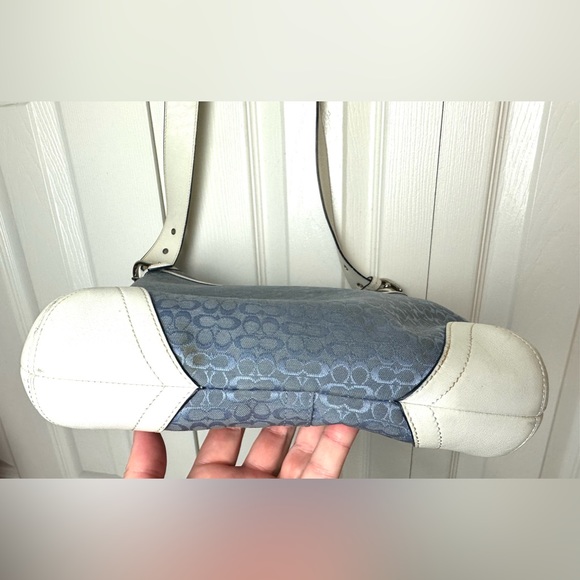 Vtg COACH Signature Jacquard Crossbody Purse Blue Canvas White Leather Y2K Bag - Picture 11 of 16